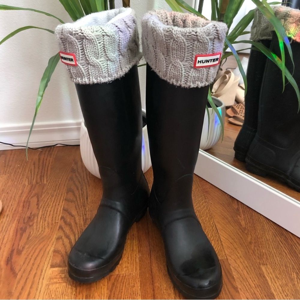 Tall hunter black boots with socks